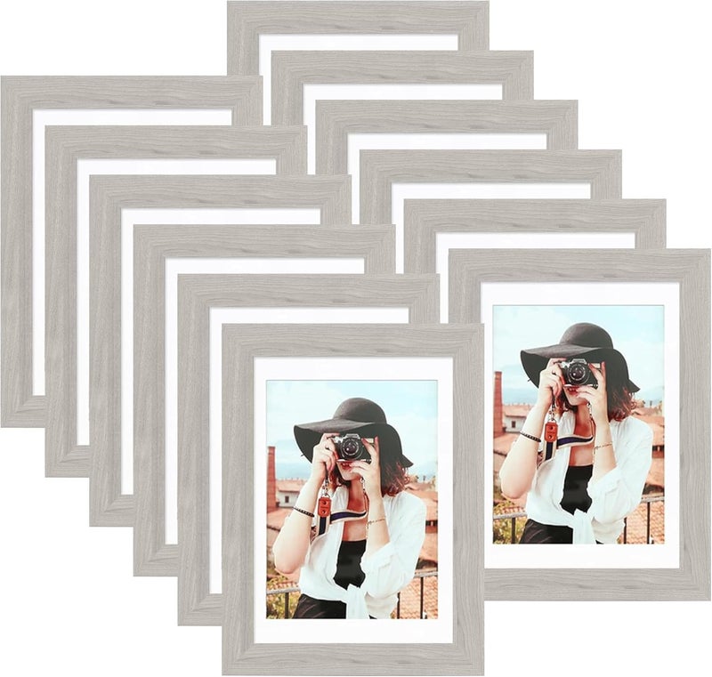 Picrit 5x7 Picture Frame for Wall Mounting or Table Top Display, Set of 12, Display 4x6 with Mat or 5x7 Without Mat, Gray. - Image 1