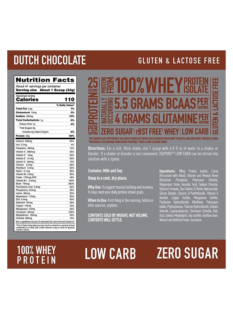 Isopure - Whey Isolate Protein Powder with Vitamin C & Zinc for Immune Support, 25g Protein, Low Carb & Keto Friendly - Dutch Chocolate, 1.36 Kgs (3 lbs) - Image 1