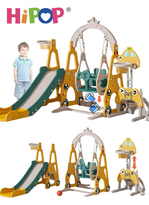 3 in 1 Indoor Slide and Swing Set with Separate Basketball Stand,Multifunctional Children Indoor Playground Set Toys