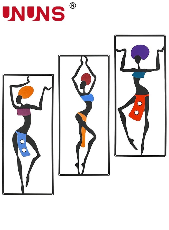 UNUNS Metal Wall Art,African Wall Decor Art,Metal Wall Aesthetic Corridor Decor Accessories,Wall Hanging Decor,Ethnic Dance Style Painting Wall Decor,Suitable for Home Living Room Bedroom and Bathroom,58.6X42CM - Image 1