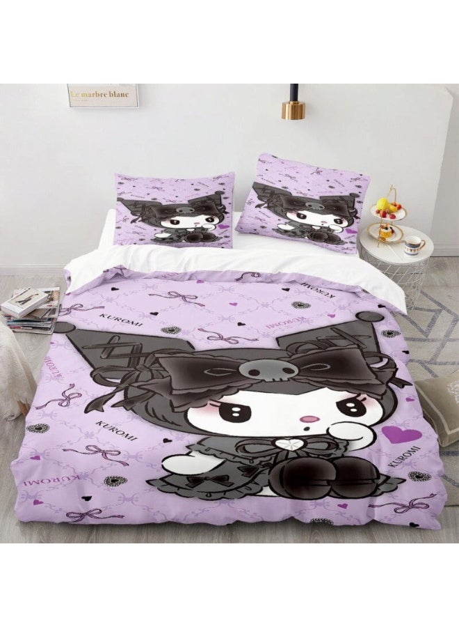 AirYoung طقم ملاءات سرير قطني مريح من سانريو، بنقشة كورومي، مكون من 3 قطع، هدية عيد ميلاد للأطفال، مقاس 135 سم × 200 سم، يشمل غطاءً وغطائي وسادة. - Image 1