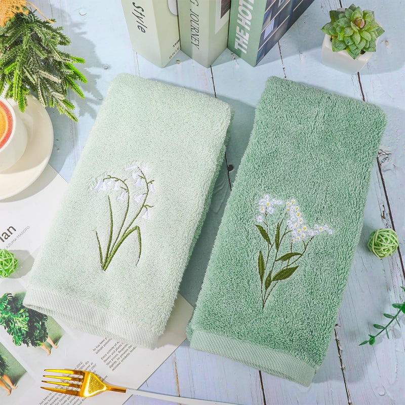 FYSUIMU 3Pcs Sage Green Hand Towels 29.5 x 13.7 Inch Gradient Green Floral Embroidered Cotton Bath Towels Greenery Absorbent Bath Towel Bathroom Farmhouse Decor for Hand Drying Cleaning Cooking - Image 5