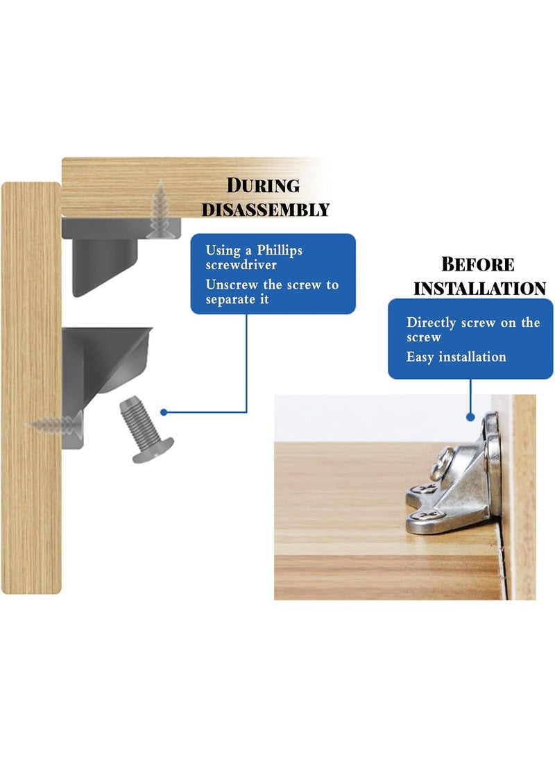 مجموعة موصلات دعامة زاوية الفراشة - مفصلات تفكيك من الفولاذ المقاوم للصدأ للأثاث، دعامات زاوية رمز الزاوية، غير قابلة للفتح، تثبيت لولبي متين، حزمة مكونة من 10 قطع - Image 3