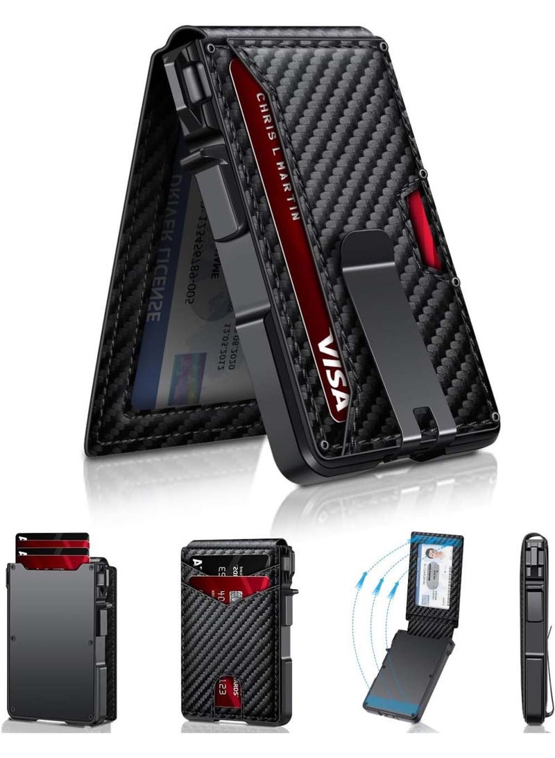 Wallet for Men,Mens Minimalist Wallet 9-13 Cards,Slim Compact Wallet with Money Clip  ID Window,RFID Blocking Smart Pop Up Card Wallet, Metal Aluminum Credit Card Holder Bifold Wallet - Image 1