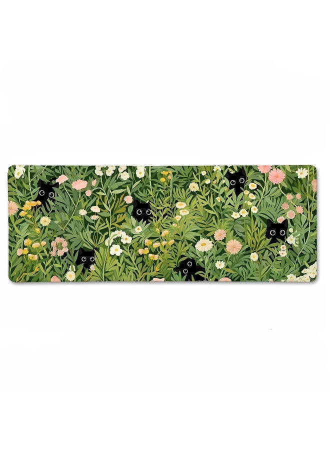 Anime Cat Mouse Pad Green Desk Mat, Large Gaming Mouse Pad 70 x 30 cm x 2mm with Stitched Edges Non-Slip, Large Keyboard Mat for Desktop Computer Laptop Work Home Cute Office Desk Accessories - Image 1