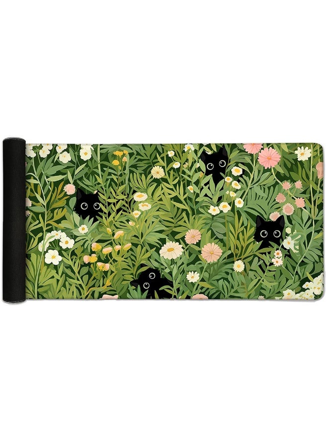 Anime Cat Mouse Pad Green Desk Mat, Large Gaming Mouse Pad 70 x 30 cm x 2mm with Stitched Edges Non-Slip, Large Keyboard Mat for Desktop Computer Laptop Work Home Cute Office Desk Accessories - Image 3