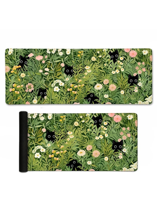 Anime Cat Mouse Pad Green Desk Mat, Large Gaming Mouse Pad 70 x 30 cm x 2mm with Stitched Edges Non-Slip, Large Keyboard Mat for Desktop Computer Laptop Work Home Cute Office Desk Accessories - Image 2