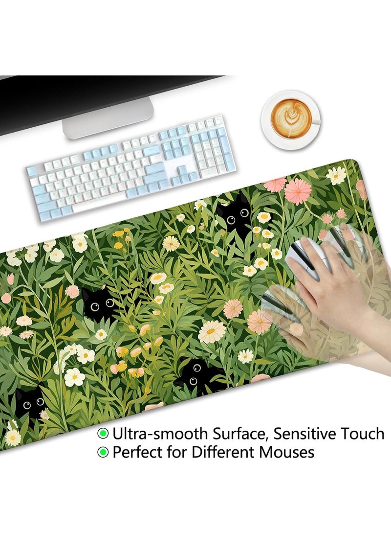 Anime Cat Mouse Pad Green Desk Mat, Large Gaming Mouse Pad 70 x 30 cm x 2mm with Stitched Edges Non-Slip, Large Keyboard Mat for Desktop Computer Laptop Work Home Cute Office Desk Accessories - Image 5