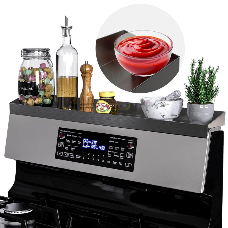 Mount Walker Mount Walker 30 Upgrade Stainless Steel Stove Top Shelf Magnetic Shelf for Kitchen Over The Stove Spice Rack Organizer Back of Oven Rack with Border All Around Black 