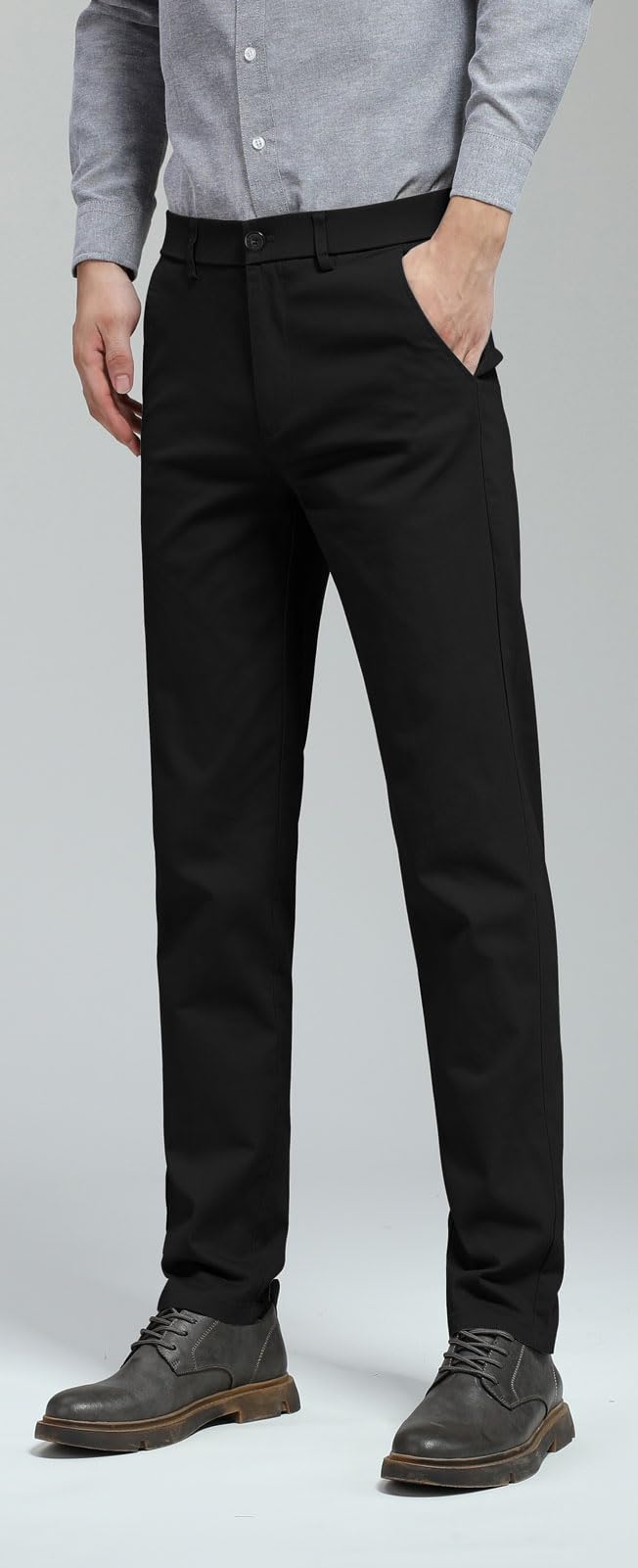 Plaid&Plain Men's Skinny Stretchy Khaki Pants Colored Pants Slim Fit Slacks Tapered Trousers 819 Black 32X32 - Image 3