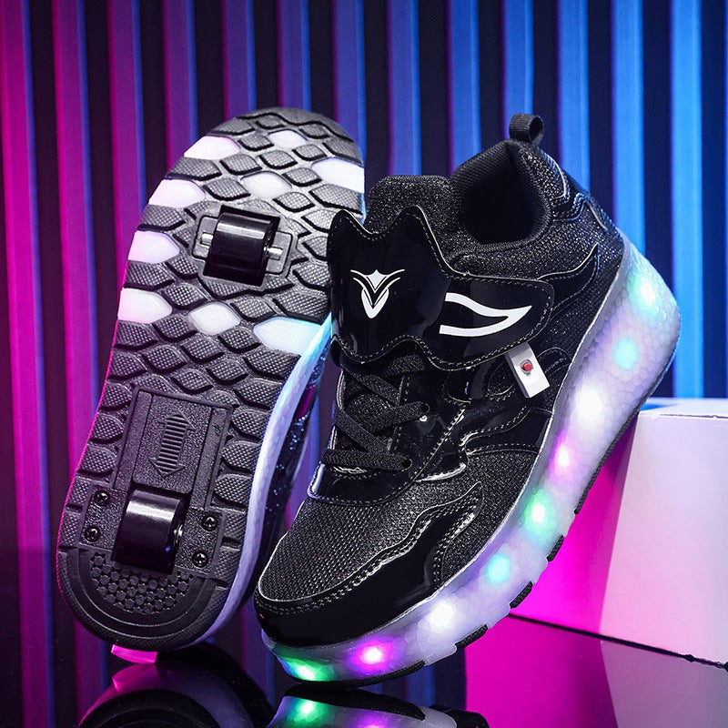 Factory direct supply new skates children''s roller shoes button sneaker USB rechargeable light shoes boys luminous shoes - Image 1