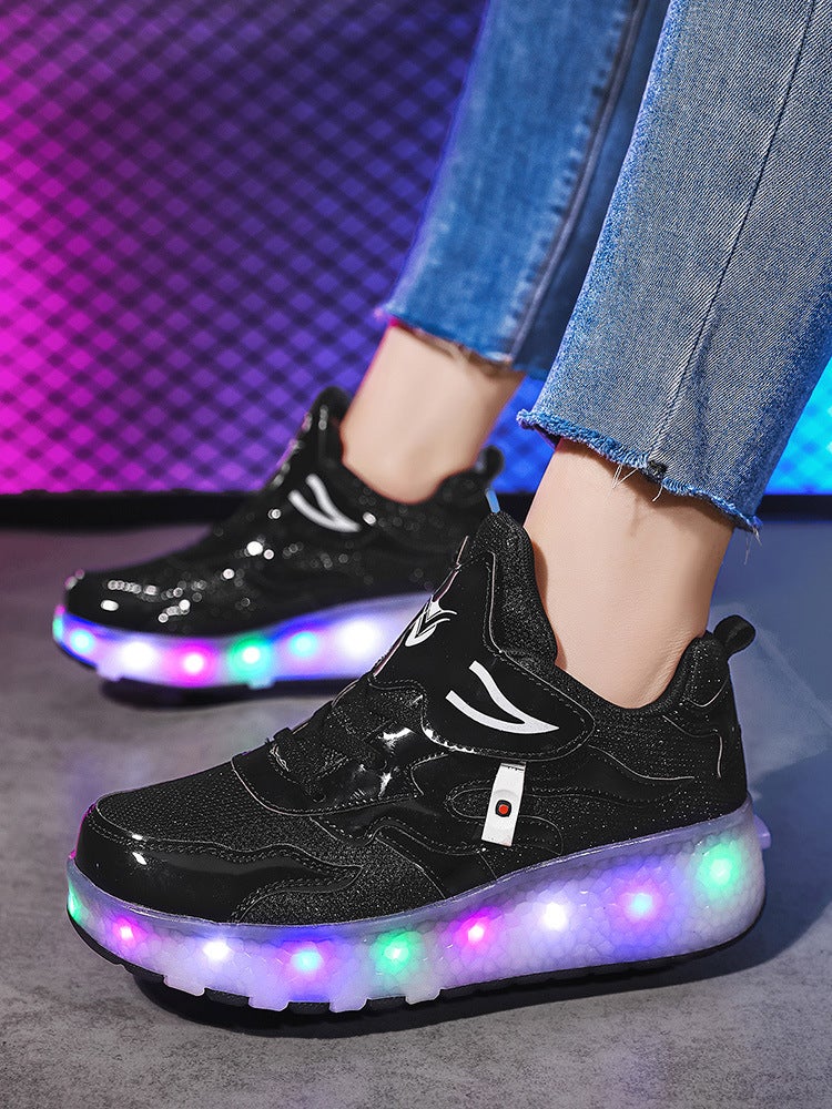 Factory direct supply new skates children''s roller shoes button sneaker USB rechargeable light shoes boys luminous shoes - Image 4