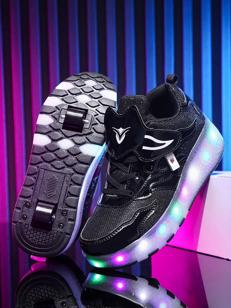 Factory direct supply new skates children''s roller shoes button sneaker USB rechargeable light shoes boys luminous shoes - Image 5