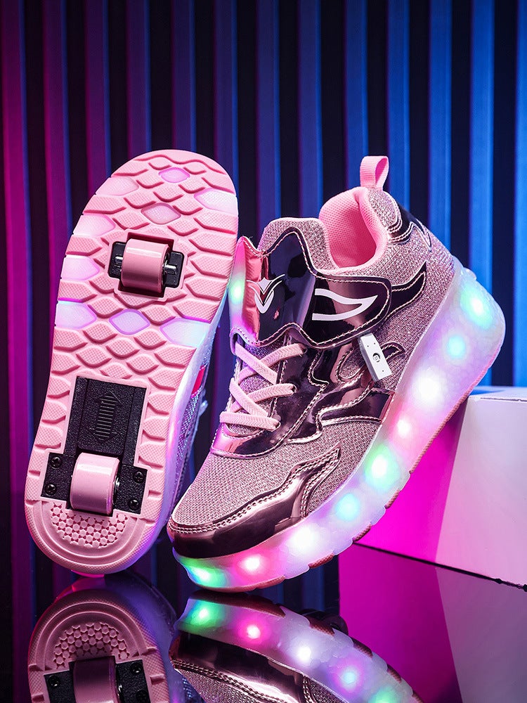 Factory direct supply new skates children''s roller shoes button sneaker USB rechargeable light shoes boys luminous shoes - Image 2