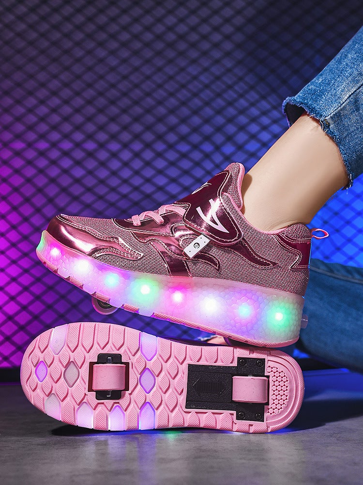 Factory direct supply new skates children''s roller shoes button sneaker USB rechargeable light shoes boys luminous shoes - Image 3