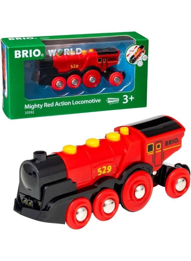 Brio محرك القطار الأحمر القوي من بريو – محرك قطار يعمل بالبطارية مع أضواء وأصوات – متوافق مع سكك حديد بريو العالمية – لعبة للأطفال من عمر 3 سنوات فما فوق | 33592-B - Image 4