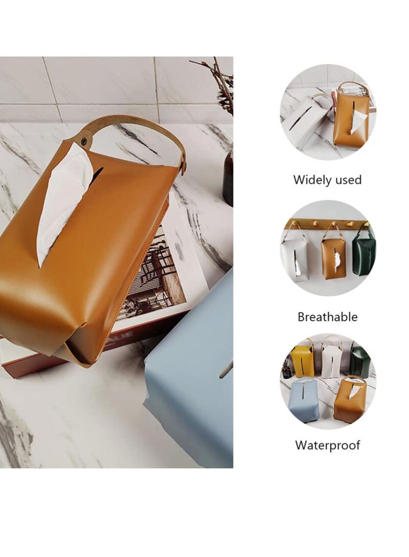 Stylish PU Leather Hanging Tissue Box, Rectangular Tissue Holder for Bathroom & Kitchen, Decorative Organizer in Brown for Home Storage - Image 4