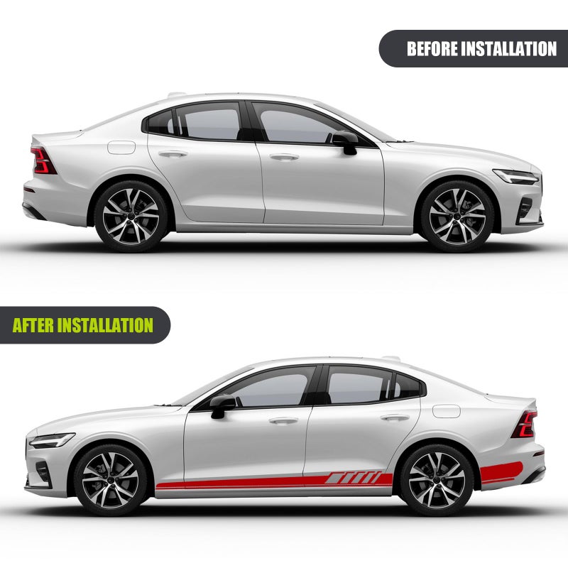 awlbed 2 PCS Car Side Skirt Decals, 88.58" x 4.52" Long Stripes Stickers, PVC Auto Personalized Stickers, Waterproof Body Decoration, Universal for Most Cars, Trucks, SUVs (Red) - Image 3