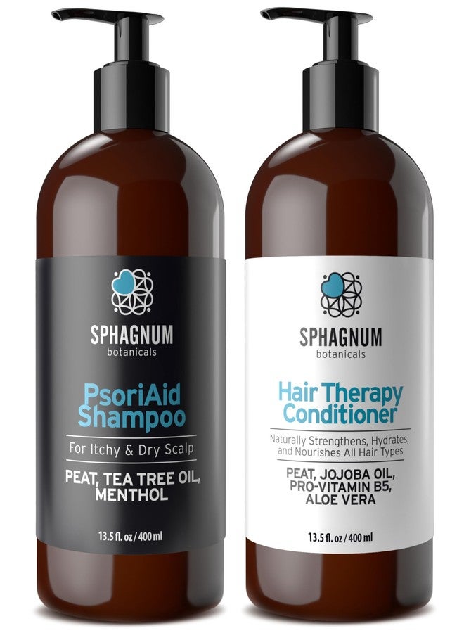 Sphagnum Botanicals Psoriasis Shampoo and Conditioner Set - Peat Mud Therapy for Red & Itchy Scalp with Tea Tree Oil, No Coal Tar. For Both Men and Women. 2 x 13.5 Oz - Image 1