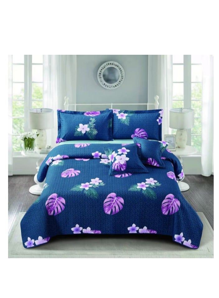 PROMASS 6 Piece Printed Compressed Comforter/Quilt/Bedspread Set King Size ( Comforter + Fitted Sheet + 2 Small Pillow Cases + 2 Large Pillow Cases) Chathams Blue