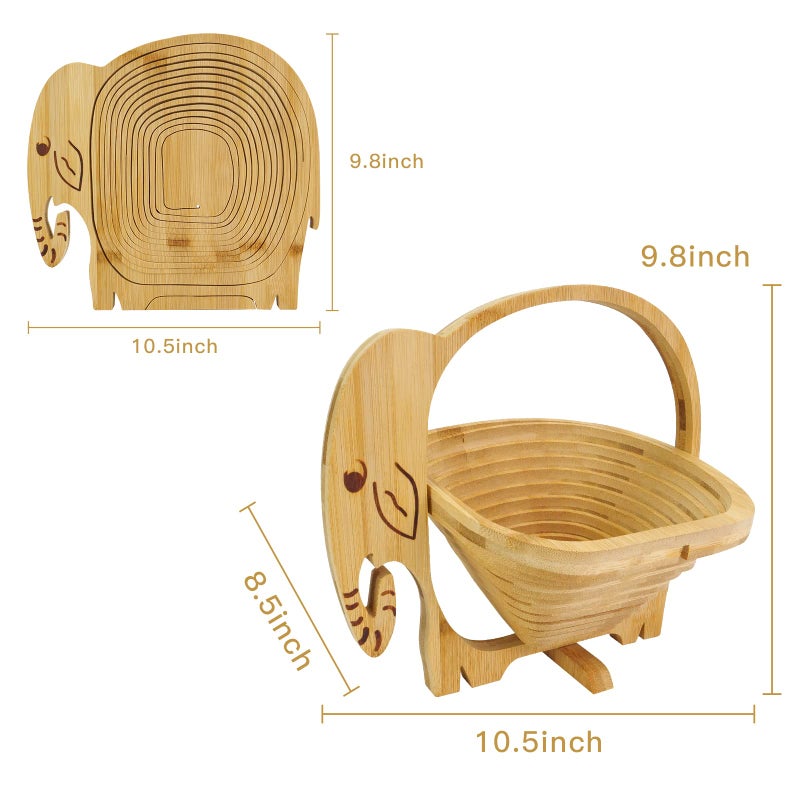 MYOSOTIS Foldable Fruit Basket Collapsible Bamboo Fruit and Veggie Basket Fruit Bowl Holder Dried Fruit Basket Fo rChristmas Holiday Party (Elephant) - Image 2