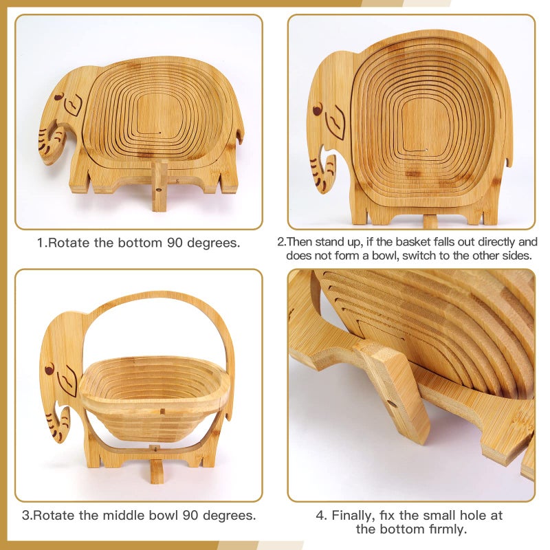 MYOSOTIS Foldable Fruit Basket Collapsible Bamboo Fruit and Veggie Basket Fruit Bowl Holder Dried Fruit Basket Fo rChristmas Holiday Party (Elephant) - Image 5