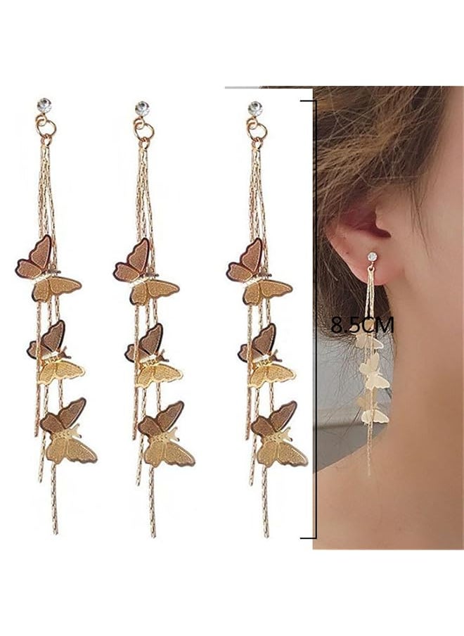erorex - Tassel Earrings Gold Plated Vivid Butterfly Silver Post Bar Long Thread Butterfly Crystal Drop Earrings For Women Girl Gifts Present Valentines Birthday Anniversary Mothers Day - Image 1