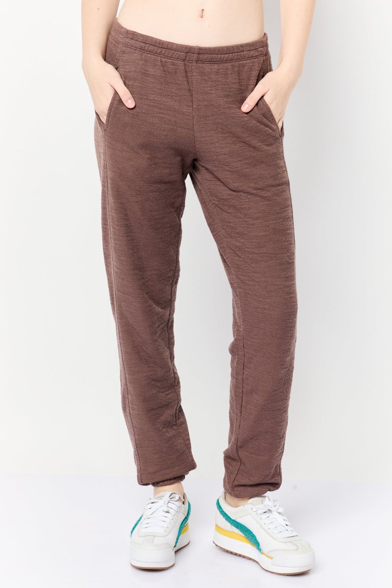 Aerie Women Regular Fit Textured Sweatpants, Brown - Image 1