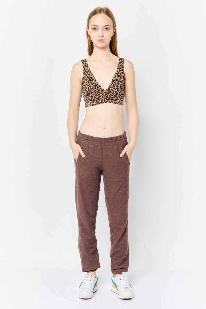 Aerie Women Regular Fit Textured Sweatpants, Brown - Image 2