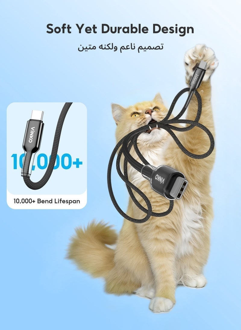 Vinko كابل بيانات VINKO N1003 100W من النوع C إلى C (كابل شحن سريع USB-C)، متوافق مع سلسلة iPhone 17، وسامسونج، وآيباد، وماك بوك، وأجهزة الكمبيوتر المحمولة. - Image 2