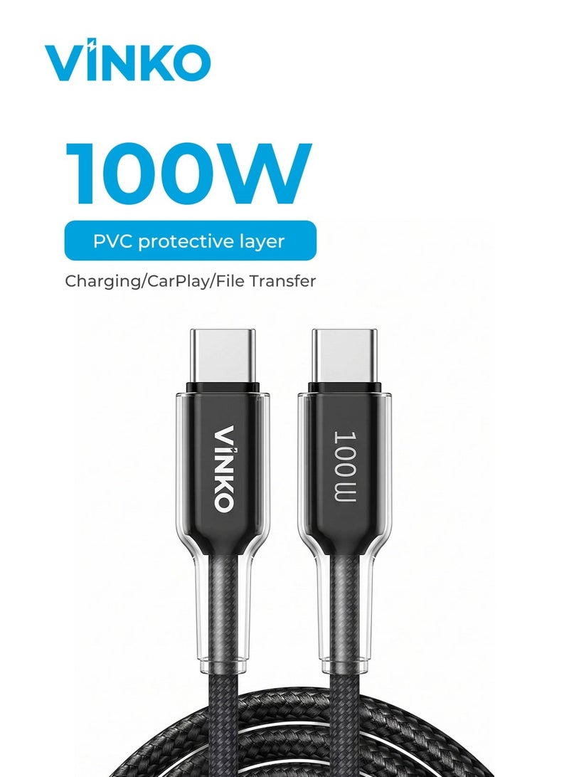 Vinko كابل بيانات VINKO N1003 100W من النوع C إلى C (كابل شحن سريع USB-C)، متوافق مع سلسلة iPhone 17، وسامسونج، وآيباد، وماك بوك، وأجهزة الكمبيوتر المحمولة. - Image 1