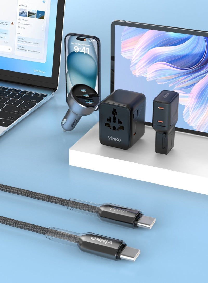 Vinko كابل بيانات VINKO N1003 100W من النوع C إلى C (كابل شحن سريع USB-C)، متوافق مع سلسلة iPhone 17، وسامسونج، وآيباد، وماك بوك، وأجهزة الكمبيوتر المحمولة. - Image 5