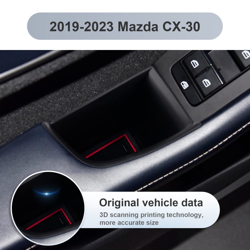 SKTU صندوق تخزين جانبي لباب السيارة SKTU لسيارة Mazda3 من 2019-2026 ومنظم مقبض الباب CX-30 من 2020-2026 وإكسسوارات Mazda CX30 2024 2025 2026 حاوية هاتف حامل مفاتيح درج ABS إدراج قفاز (2 قطعة أمامية) - Image 4