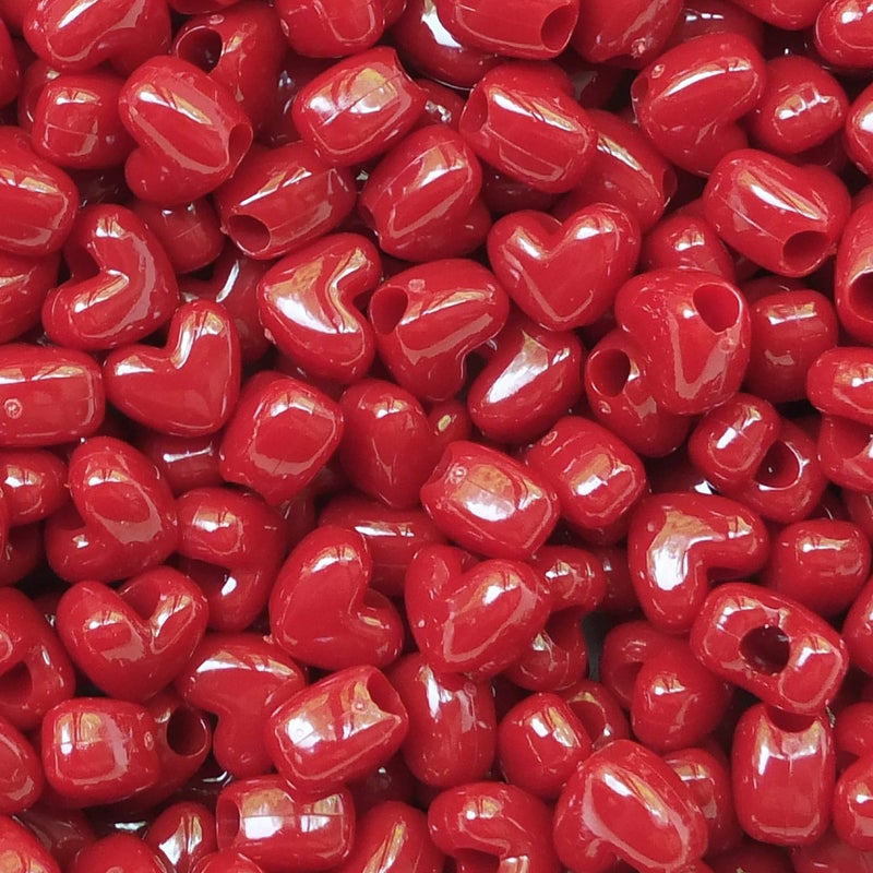 Heart Beads Bright Red Pony Beads Pk50 Large Hole Made in USA
