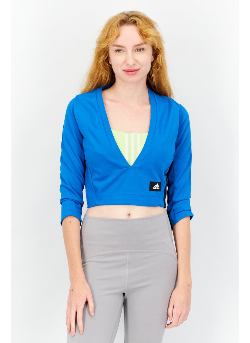 Adidas Women Sportswear Fit Long Sleeve Running Crop Top, Blue  - Image 1