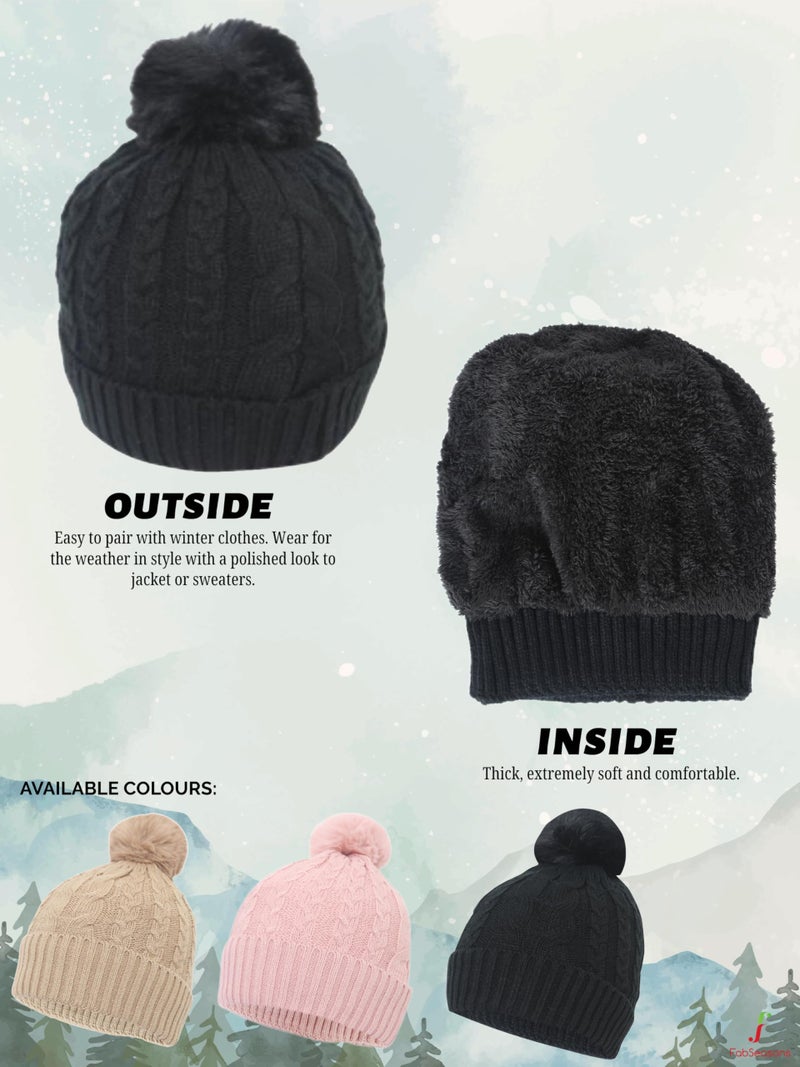 FabSeasons Women's Warm Acrylic Woolen Beanie/Skull Cap - Stylish Winter Hat With Snug Fit With Pompom On Top, Pink,1 count (Pack of 1) - Image 3