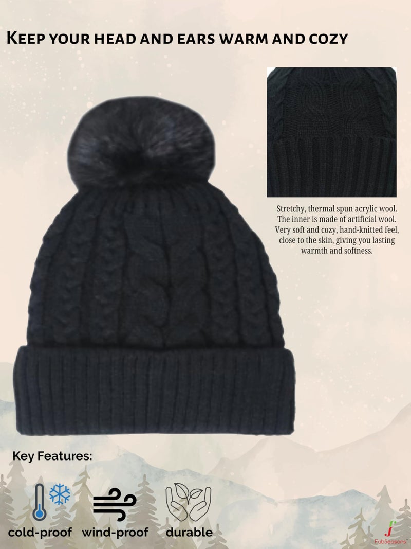 FabSeasons Women's Warm Acrylic Woolen Beanie/Skull Cap - Stylish Winter Hat With Snug Fit With Pompom On Top, Pink,1 count (Pack of 1) - Image 2