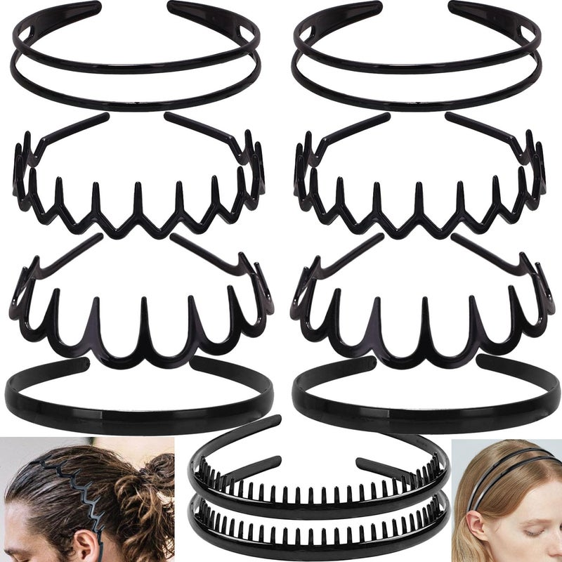 LAPOHI 10 pcs Non Slip Fashion Effortless Plastic Headbands with Teeth Skinny Hair Bands Combs for Women Men Teen Girls