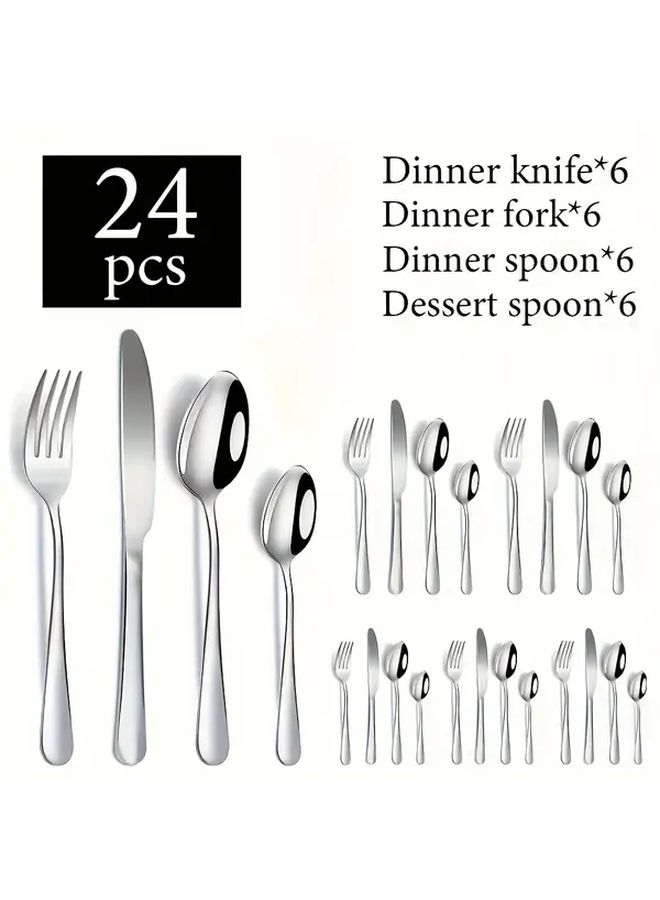 24 Pieces Stainless Steel Cutlery Set Silverware for 6 Dishwasher Safe Gift Box - Image 1