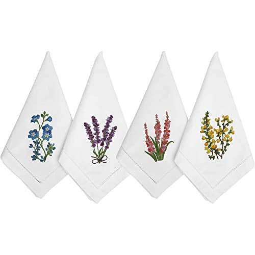 HCRAFT Embroidered Cotton Table Napkin, Cloth Napkins Set of 4 18"x18" Mixed Color Hyacinth Bulbs Napkin Square Fabric, Dining Room, Napkins Cloth Machine Washable, Cotton Cloth Napkins, Great Present - Image 1
