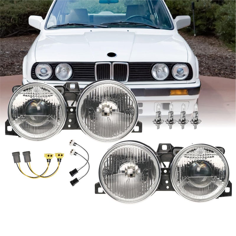 USR DEPO 8491 E30 3 Series Euro Smiley Projector Glass Lens Headlight Assembly Left Right Compatible with 19841991 BMW E30 3Series 2D Coupe4D SedanConvertible BulbsWiring Inc Plug n Play