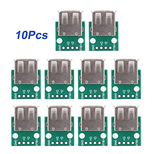 Akozon 10Pcs USB Type A Female Socket USB Board 2.54mm Pitch Adapter Connector DIP for DIY USB Power Supply/breadboard Design - Image 2