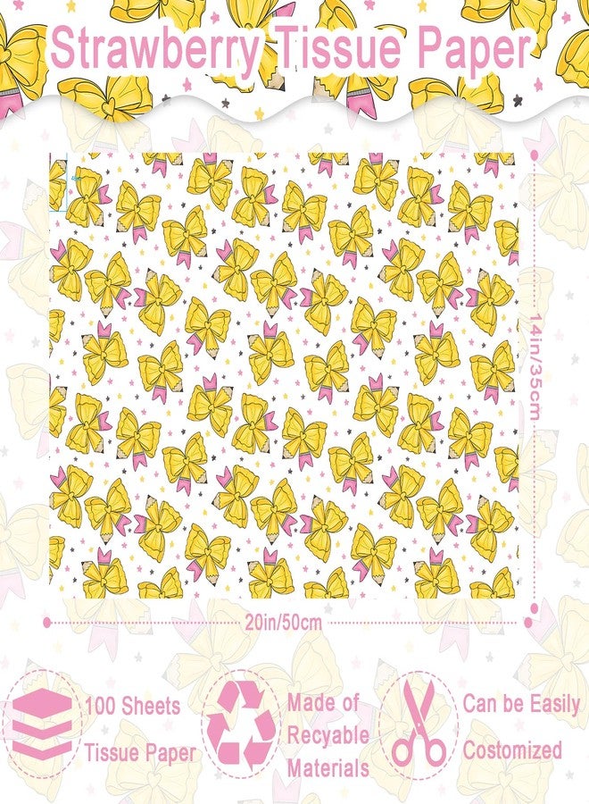 Fabllewavi 100 Sheets Bow and Pencil Tissue Paper, Coquette Pencil Ribbon Patterns Wrapping Paper for Back to School DIY Crafts Graduation Party Supplies, 13.8 x 19.7 Inch - Image 2
