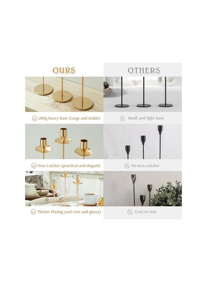 The Bros Candlestick Holders Taper Candle Holders, French Gold Candlestick Holders with Drip Protectors, 3 Pcs Iron Taper Candle Holder for Home Fall Christmas Dining Table Decor, Wedding Party Pillar Candle - Image 3