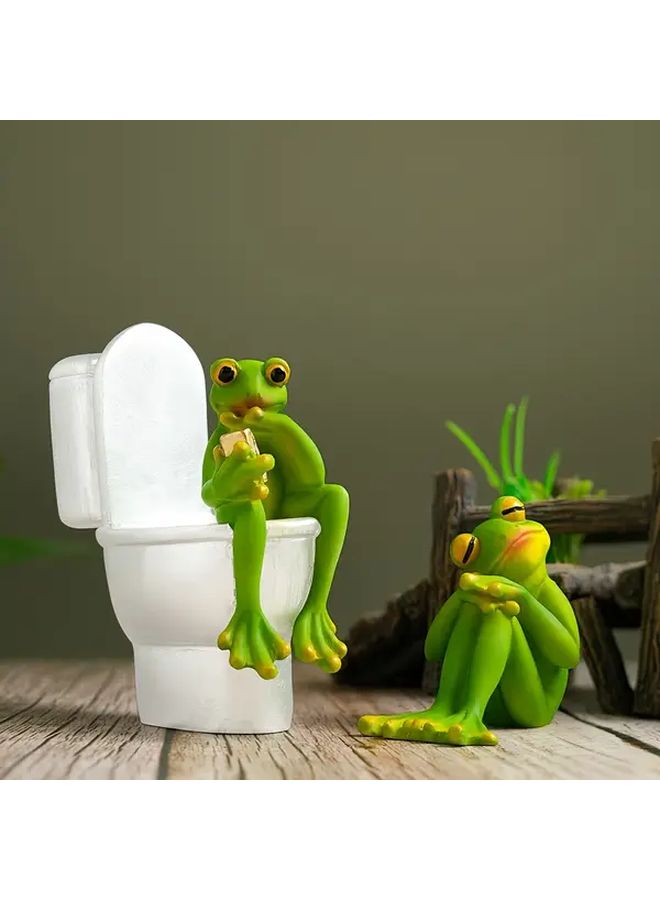 Toilet Frog Resin Figurine Country Style Decor No Power Needed Perfect For Desk TV Stand Living Room And Garden Ideal Gift - Image 2