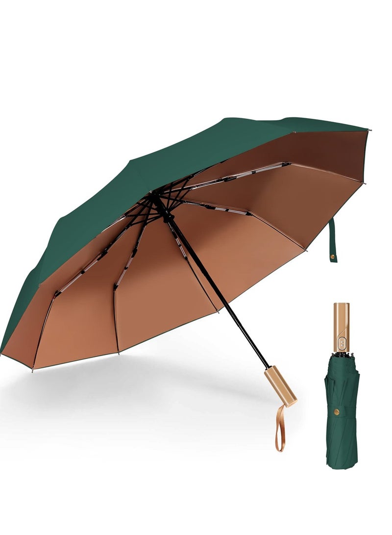 Windproof Travel Umbrella Wind Resistant Small Compact Light Automatic Strong Steel Shaft Mini Folding and Portable Backpack Car Purse Umbrellas for Men and Women Green - Image 1