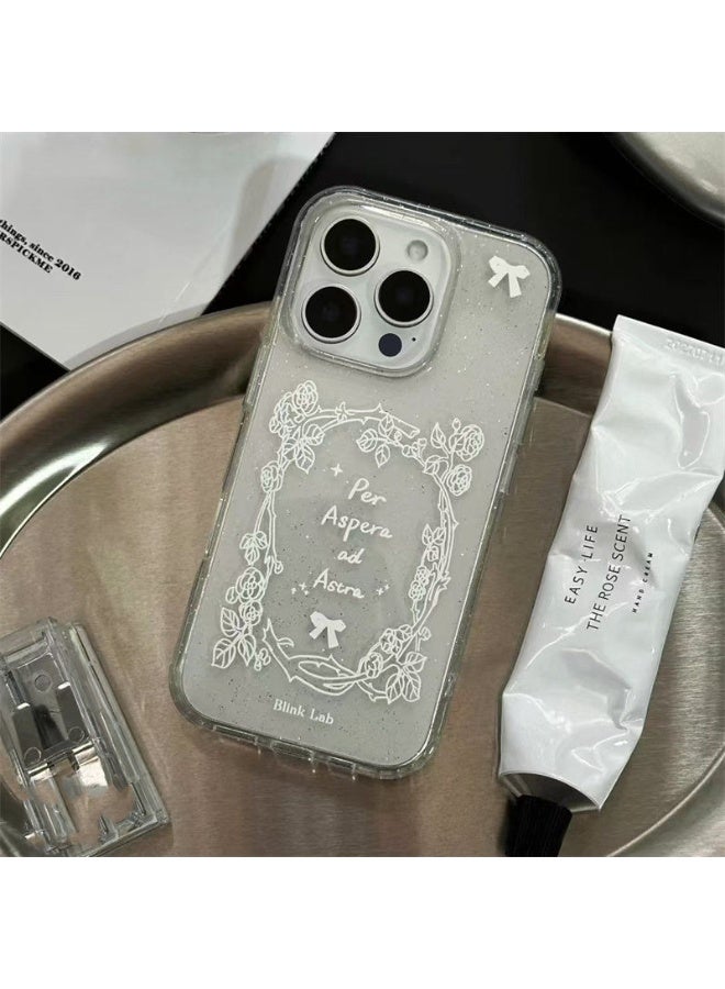 NIBEMINENT Rose English Glitter Shell Protective TPU Case Cover For iPhone 16 Plus, Clear