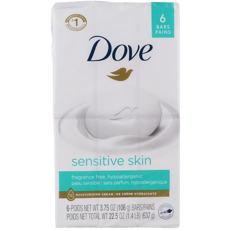 Dove Beauty Bar Gently Cleanses and Nourishes Sensitive Skin Effectively Washes Away Bacteria While Nourishing Your Skin, White, 3.75 Oz, 6 Count - Image 1