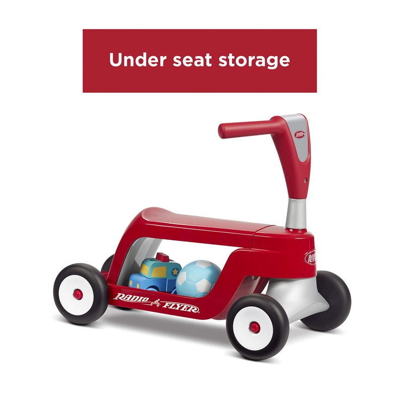 Radio Flyer راديو فلاير سكووت 2 رايد-أون ينمو مع طفلك، يتحول من زلاجة جلوس للأطفال إلى سكوتر وقوف للأعمار من 1 إلى 4، تصميم بأربع عجلات، أحمر كلاسيكي، متعة داخلية وخارجية - Image 2