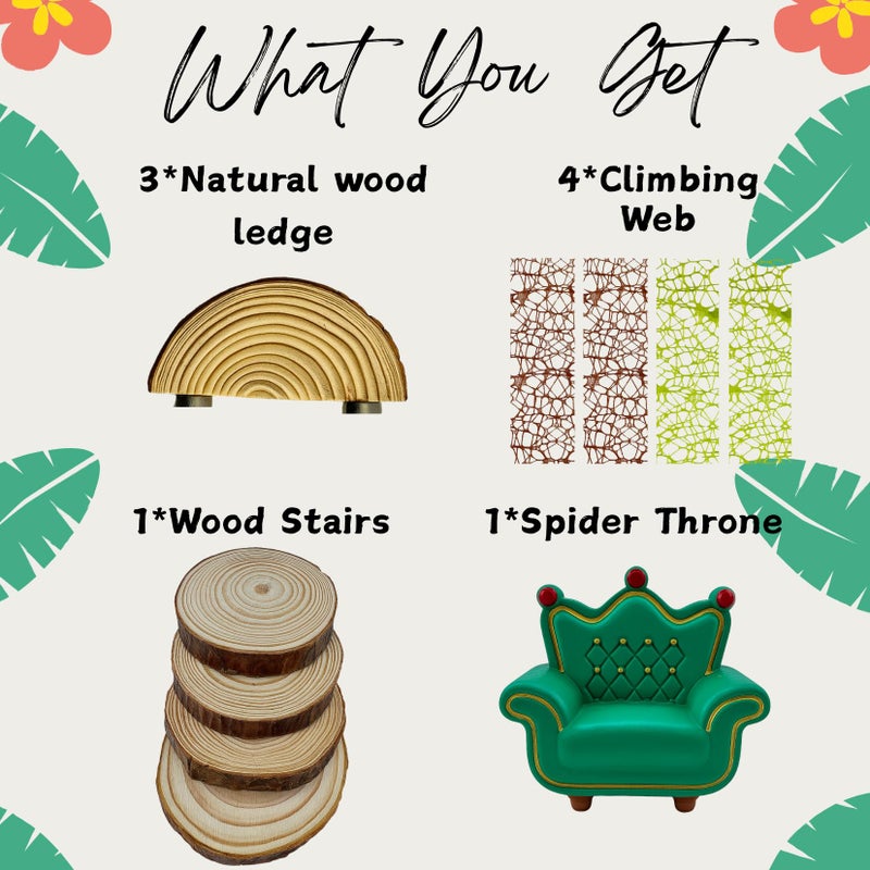 ZREVSB Jumping Spider Enclosure Accessories Kit, Habitat Decor â€” Spider Throne, Wood Stairs, Wood Ledges & Climbing Web - Image 4